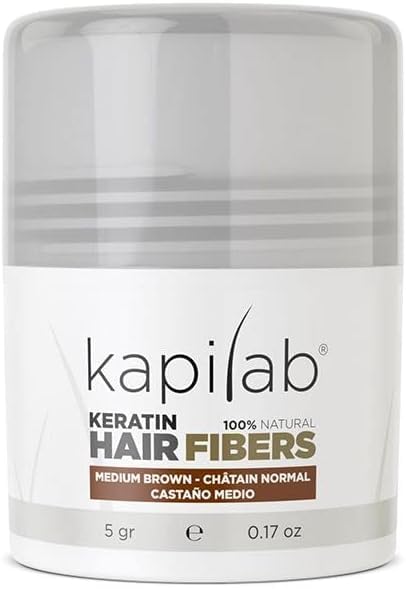 Kapilab Streuhaar Haarfasern Mittelbraun Haarpuder zur Haarverdichtung - Keratin Ansatzpuder für Dünner Werdendes Haar Frauen und Männer Haarausfall 100% Natürlich 5 gramm
