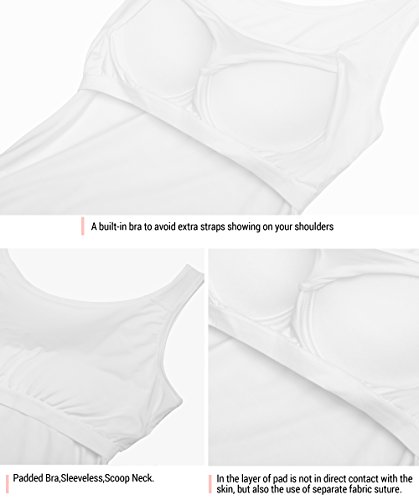 HBY Womens Camisole Built-In Shelf Padded Bra Cami Bra Straps Tank Top Solid White