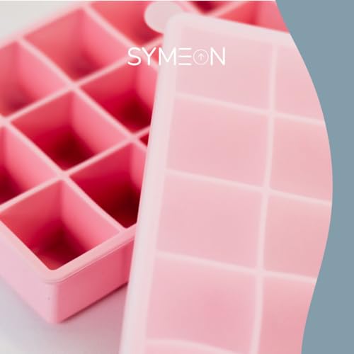 SYMEON Forma de Gelo Silicone Com Tampa Livre de BPA Flexivel 15 Cubos de 27ml Cada Prática Resistente e Reutilizável Forma Para Papinha Gelatina Frutas (ROSA)