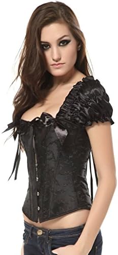 BADI NA Lace up Steel Boned Overbust Corset Waist Training Bustier w. G-string Black