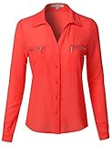Luna Flower Women's Front Pocket Zipper Button Down colorful Shirt Tops
