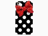 OOOUSE IP4ZQ Bling Crystal Polka Dot Black White Red Bow Hard Back Case Cover iphone 4 4G 4S