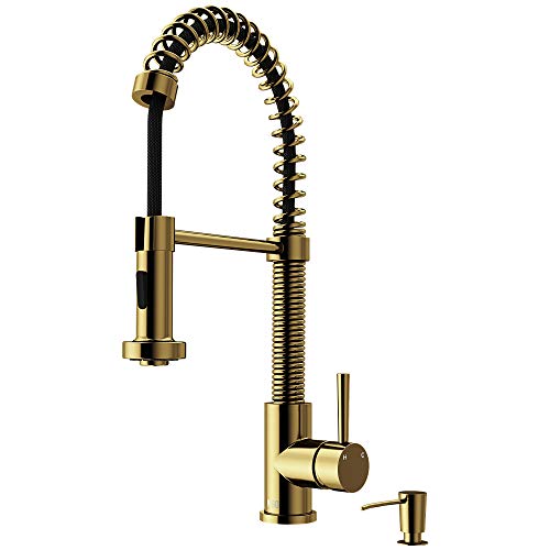 VIGO Commercial Single Hole Lead-Free Single Handle Dual Action Solid Brass Kitchen Sink Edison Smart Faucet, Kitchen Faucets With Pull Down Sprayer and Soap/Lotion Dispenser in Matte Brushed Gold