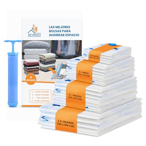 Empty Clothes Bags 12 Pieces, Clothes Storage Bag with Manual Pump, Space Saving, Clothes Storage Bags, Blankets, Quilts, Sheets and More
