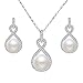EleQueen 925 Sterling Silver CZ AAA Button Cream Freshwater Cultured Pearl Bridal Jewelry Necklace Earrings Set Ivory for Women,Gift for Valentine's Mother's Day Christmas