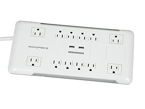 Monoprice 109203 12 Outlet Power Surge Protector with 2 Built-In USB Charger Ports, 4230 Joules