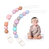 TYRY.HU Pacifier Clip Soother Chains for Baby Girls, BPA Free Soft Silicone Teething Relief Beads Teether Binky Holder Set(2 Pack)