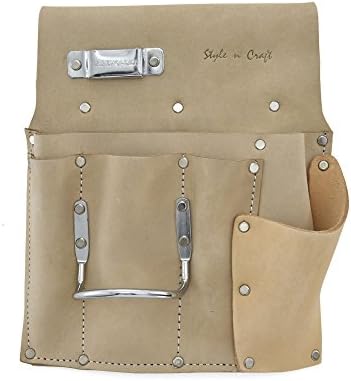 Style n Craft 92-485L 6 Pocket Drywall Hanger's Tool Pouch in Heavy Duty Grey Top Grain Leather for left handers