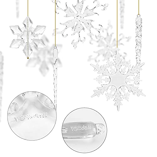 VGOODALL 48pcs Christmas Snowflake Icicle Decorations, Snowflake Icicles Ornaments Set Acrylic Christmas Ornaments for Christmas Tree Outdoor Party Decoration Craft Projects