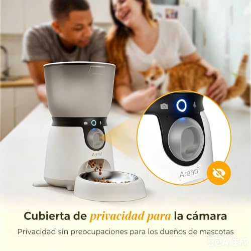 ARENTI Dispensador Croquetas para Perro Gato con Cámara 3MP WiFi 5G/2.4G, 4.5L, con Fuente Agua Inoxidable, Visión Ajustable, IA Detección Mascotas/Sonidos, Alerta Falta Comida, Audio Bidireccional