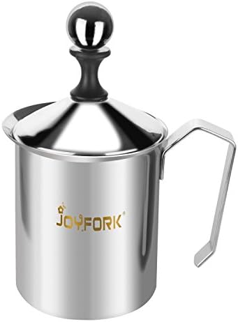JoyFork Manual Milk Frother, Stainless Steel Hand Pump Milk Foamer, Handheld Milk Frothing Pitchers,Manual Operated Milk Foam Maker For Cappuccions and Coffee Latte 14-Ounce/400ml