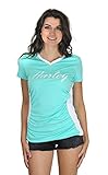 Harley-Davidson Womens Stature Exuded Criss Cross Back V-Neck Teal Shirt (X-Large)
