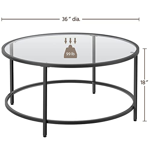 Yaheetech 36in Modern Coffee Table,Black Round Tempered Glass Coffee