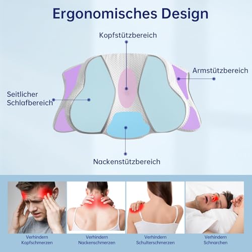Uniency Orthopaedic Pillow with Memory Foam, Anti-Snoring Pillow, Neck Support Pillow, Ergonomic Pillow, Sleeping Pillow for Side Sleepers, Back Sleepers and Stomach Sleepers (Grey)