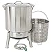 Bayou Classic KDS-182 Stainless Steel Boiler Cooker Kit Features 82-qt Stainless Boiler with Lid, Boil Basket with Helper Handle, Single Jet 106,000 BTU Burner, 10-psi Pre-Set Regulator and 60-in Hose