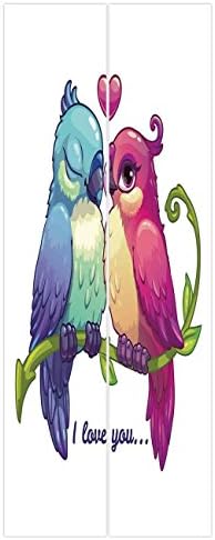 3d Door Wall Mural Wallpaper Stickers [ Animal Decor,Parrot Couple on the Branch with Heart Symbol Deep Intimate Mutual Feelings Art Work,Pink Teal White ] Mural Door Wall Stickers Wallpaper Mural DIY