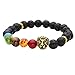 JOVIVI 7 Chakras Gemstone Bracelet Lava Stone Reiki Healing Balancing Round Beads - Lion Head