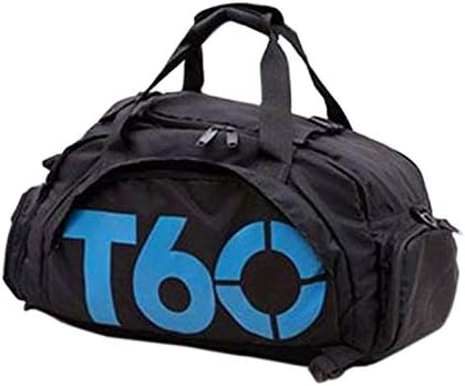 T60 Sports Duffels Backpacks Gym Bags Waterproof - Travel Duffel Bag with Shoes Compartment for Men and Women, Fitness, Yoga (Black Blue)