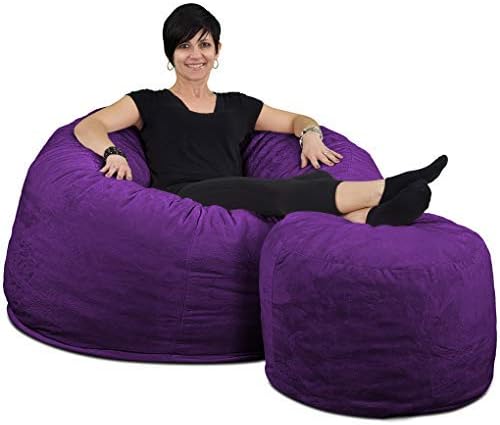 ULTIMATE SACK 4ft Bean Bag Chair & Footstool, Oversize Bean Bag Chair for Adults, Comfy Chair Bean Bag Couch Lounge Sofa Loveseat Furniture | Purple Suede