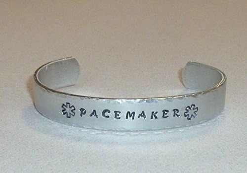 Pacemaker Medical Alert Hand Stamped Aluminum Cuff Bracelet
