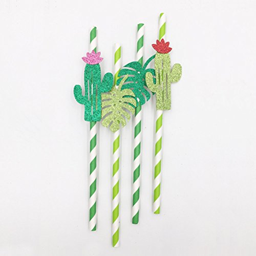 TOYMYTOY Paper Straws,Cactus Leaf Party Paper Straws for Birthday Party Supplies, Dessert Table Straw Decor,Pack of 24 - Thumbnail 7