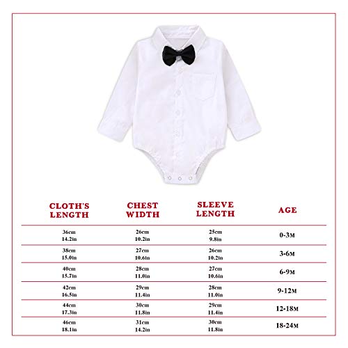ROMPERINBOX Infant Baby Boys Dress Shirt Bodysuit Formal Long Sleeve Rompers for Wedding Party (White, 18-24 Months)