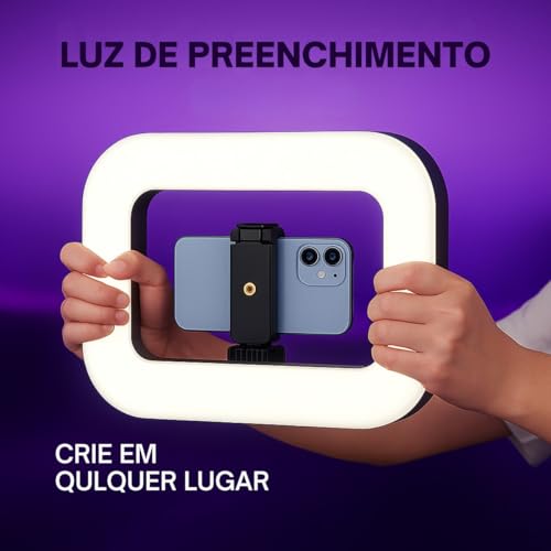 Ring Light Profissional e Suporte para Celular – Kit Iluminação LED para Vídeos, Lives, TikTok, Instagram, YouTube, Maquiagem e Gravação de Conteúdo Recarregável Premium