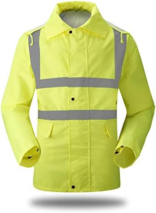 XIAKE SAFETY Waterproof Raincoat Class 2 Hi-Vis Reflective Rain Jacket Zipper up Hooded with Pocket,Lightweight,Fluorescent Yellow (3XL)