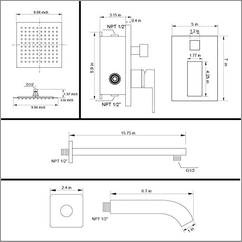 POP 10 Inch Bathtub Shower Faucet Set with Tub Spout Chrome Bathroom Luxury Rain Mixer Shower System Wall Mounted Rainfall Shower Combo Set, Single Handle Tub and Shower Trim Kit with Rough-in Valve