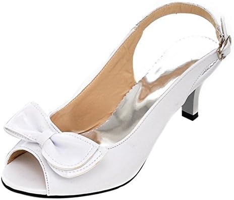 TAOFFEN Women Fashion Kitten Heel Slingback Sandals Mid Heel Shoes with Bowknot