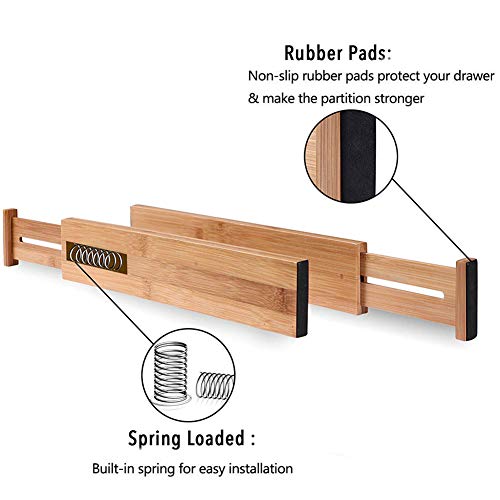 G-LEAF 4 Set Drawer Dividers Bamboo Adjustable Kitchen Drawers Organizer Divider