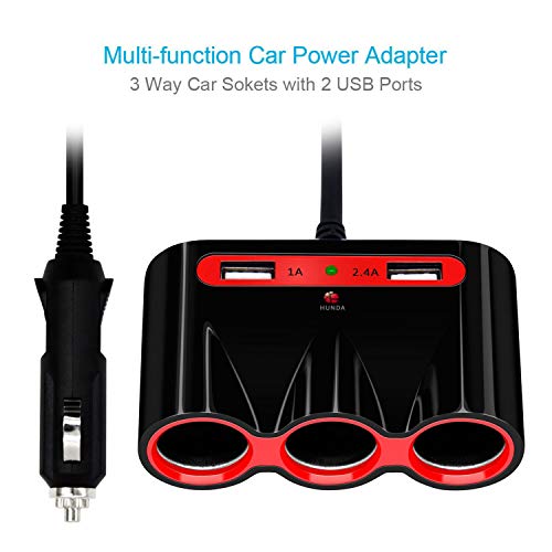 Cigarette Lighter Adapter, 120W 3-Socket Car Cigarette Lighter Splitter 3.4A Dual USB Car Charger Adapter DC 12V/24V Outlet Multi-Functions Car Splitter for iPhone iPad Samsung GPS Dashcam