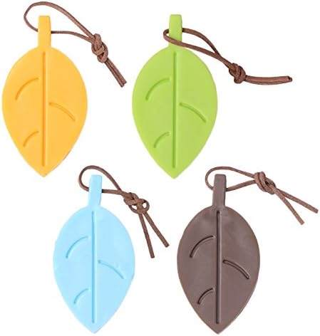 Silicone Door Stopper Wedge Finger Protector, 4 Pack Premium Cute Colorful Cartoon Leaf Style Flexible Silicone Window/Door Stops Set with Lanyard for Home Garden Office