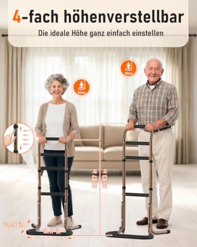 Standing Aid for Seniors, Height-Adjustable Walking Aid and Standing Aid, Ergonomic Handles for Comfortable Standing from Bed, Sofa and Toilet, Non-Slip U-Base for Secure Standing, for Disabled People