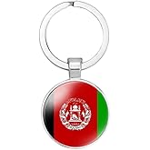 vmcoatdu Afghanistan National Flag Key Chain Keyring Gift Men Women Keychain Stainless Steel and Inlaid Glass Materials