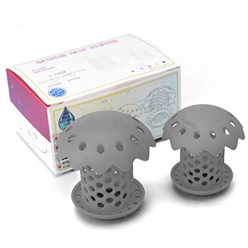 FChome 2 Pack Bathtub/Sink Drain Hair Catcher Protector Strainer，FDA Grade Silicone Bathroom Sink Drain Protector Hair Strainer/Snare Sizes 1.5’’and 1.75’’Gray - Thumbnail 3