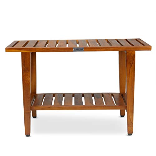 TeakCraft Teak Shower Bench with Shelf 30 inch Wood Spa & Shower Stool
