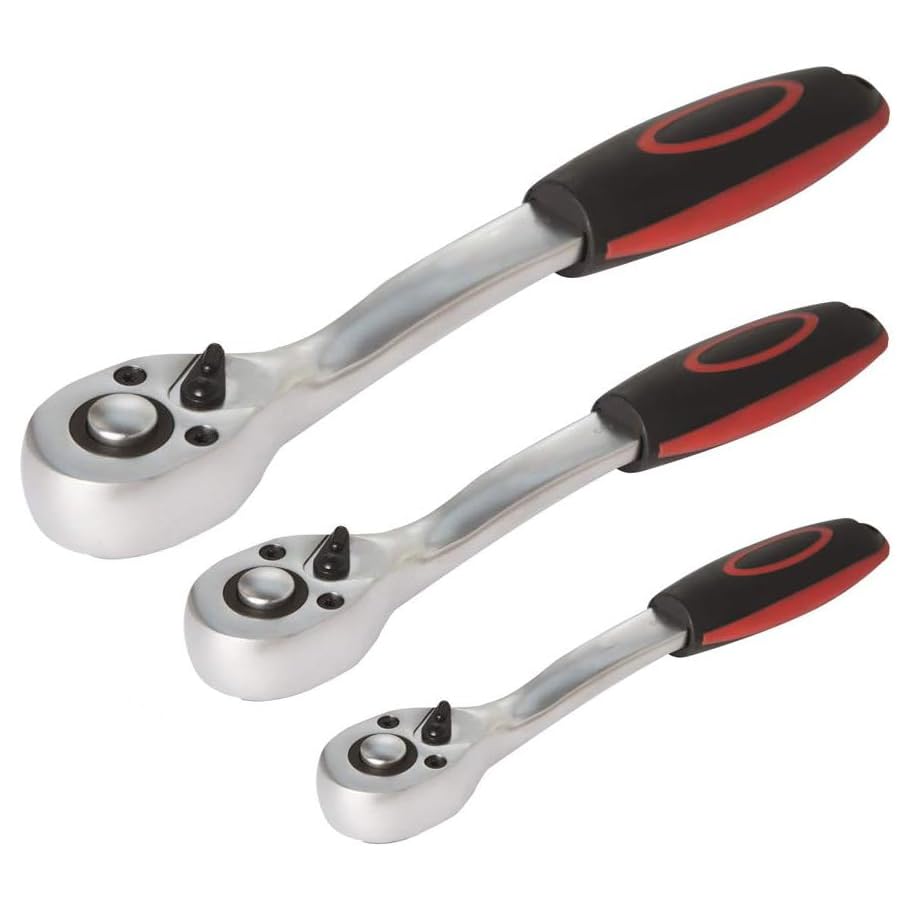 DAYUAN 3pcs 1/4", 3/8", 1/2" Drive 72 Teeth Socket Wrench Ratchet Tool Set with Cushion Grip Handle Lock Socket Quick Lever Release