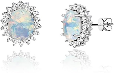 Moonstone Cubic Zirconia Halo Border Post Stud Earring (Oval)