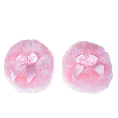 2 Pcs Large Size Ultra Soft Plush Baby Fluffy Powder Puff Comfortable Toddler Body Dusting Powder Puffs Talcum Powders Puff with Cute Bowknot,3.9 Inch (Pink) BY DINGJIN - Thumbnail 6