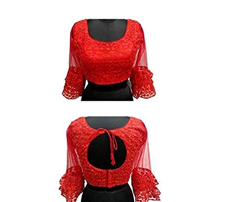 ALOFF creation Women's Soft Pure Nylon Readymade Blouse With Chiffli Embroidery Thread and Sequence Work