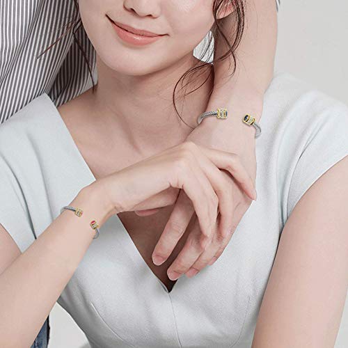 Winhime Birthstone Cable Bangle Bracelets for Women, Stainless Steel Twisted Cable Wire Bracelet for Teen Girls Designer Inspired Cuff Bracelet in Two Tone Silver Gold (Aug-Peridot)