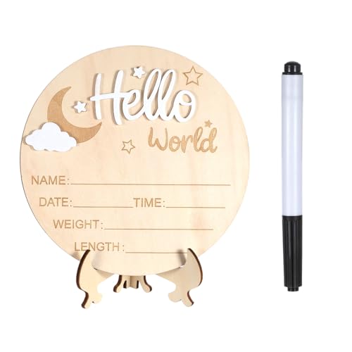 Welcome Baby Sign, Birth Announcement Sign, 6 inch Wooden Hello World Baby Name Announcement Signs for Hospital Nursery Photo Props Babys Shower