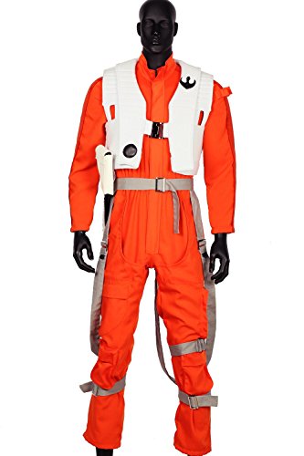 Poe Dameron Costume Orange Jumpsuit for Mens Halloween Cosplay Pilot Flight Suit Male M