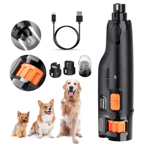 Affilaunghie per Cani, Regolabile, 6 velocità, 12000 Giri/min, 45 Db, Doppia Luce LED, Ricaricabile Tramite USB, 3 Porte, Lima per Unghie per Cani di Taglia Grande, Media e Piccola