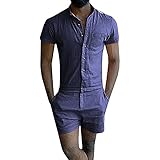 Newfen Boyfriend Shorts Mens Short Sleeve Jumpsuit Casual Short Cargo Pants Rompers Slim Fit Party Overalls