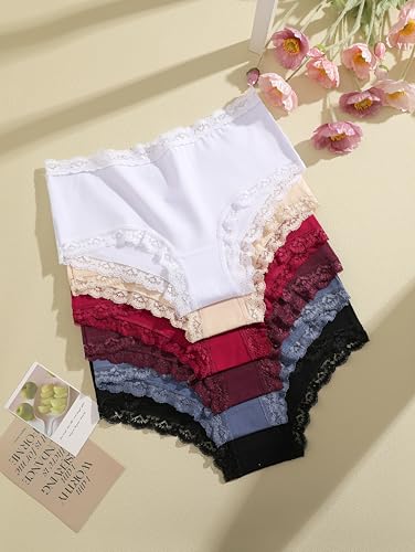 ALL OF ME Pack of 6 Women's Cotton Stilo Brazilian Lace Medium Waist Breathable Underwear Women Comfortable Multiple Pack S-XXL