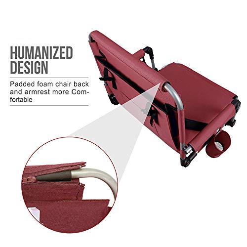 CAMPING WORLD Portable Folding Stadium Seat Cushion Chairs 2 Pack for Bleachers with Back, Arm (RED)