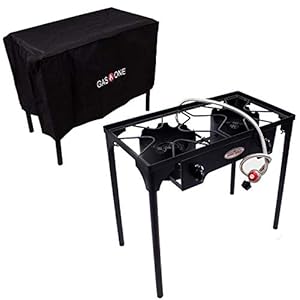 GasOne B-5000+50450 Burner & Cover 2 Burner Gas Stove Outdoor Propane, 30.75 x 15.75 x 18.5 inches, Black