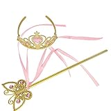 Princess Dress Up Princess Silk Wands Tiaras and Crowns for Little Girls Butterfly Wand Gold Set Pink